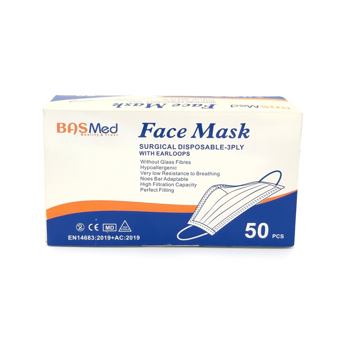 Surgical  Disposable Face Mask WHITE  with  comfortable Ear Loop- 3PLY- 50 PCS/BOX