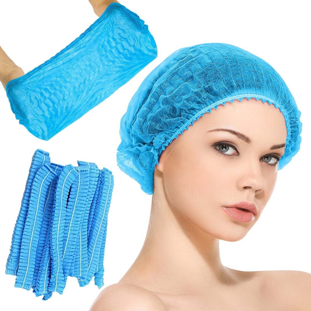 Disposable  Non-woven Nurses Cap blue /Hair cap/Bouffant round  cap Blue -18”-100 PCS/PKT